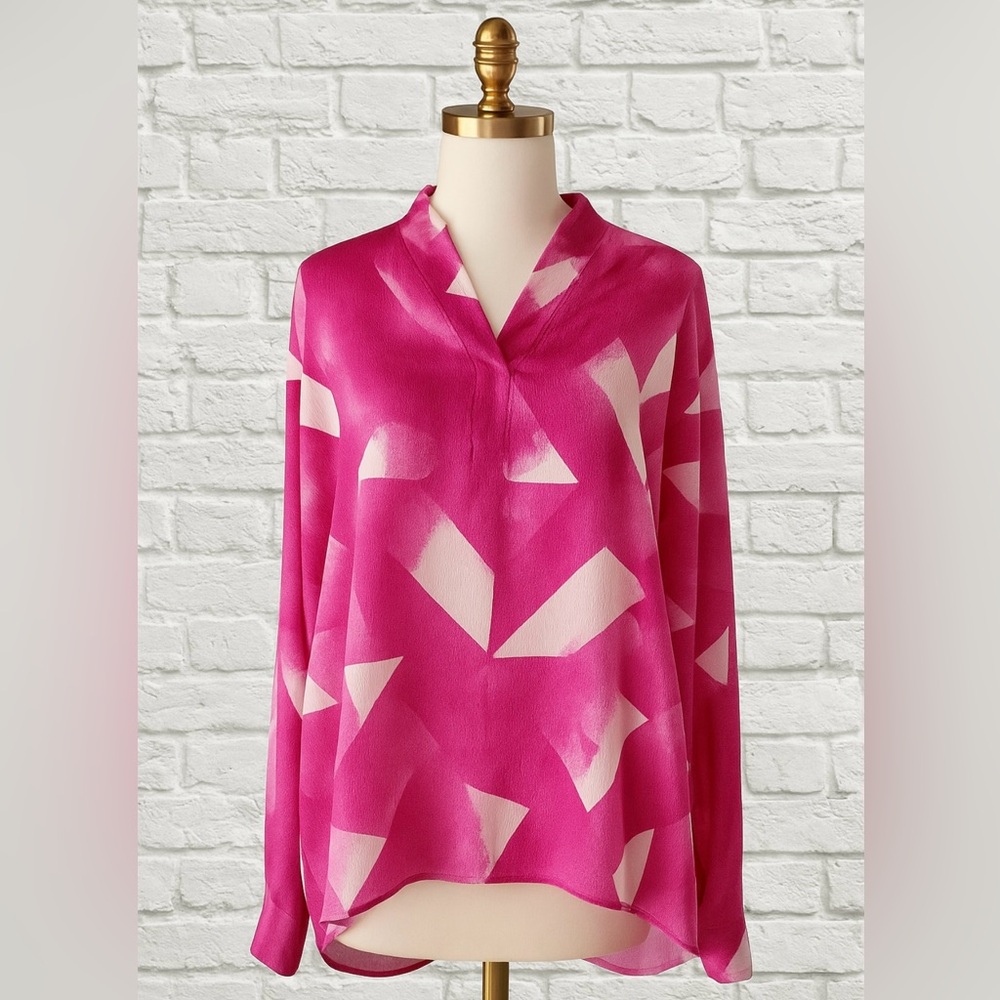 Natori Pink and White Geometric Blouse - Picture 5 of 5